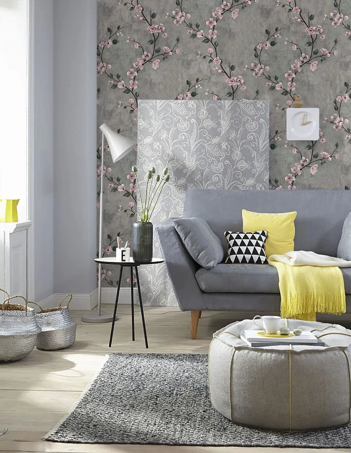 Floral Wallpaper Grey Peel and Stick Flower Self Adhesive Wall Paper by Bowlift