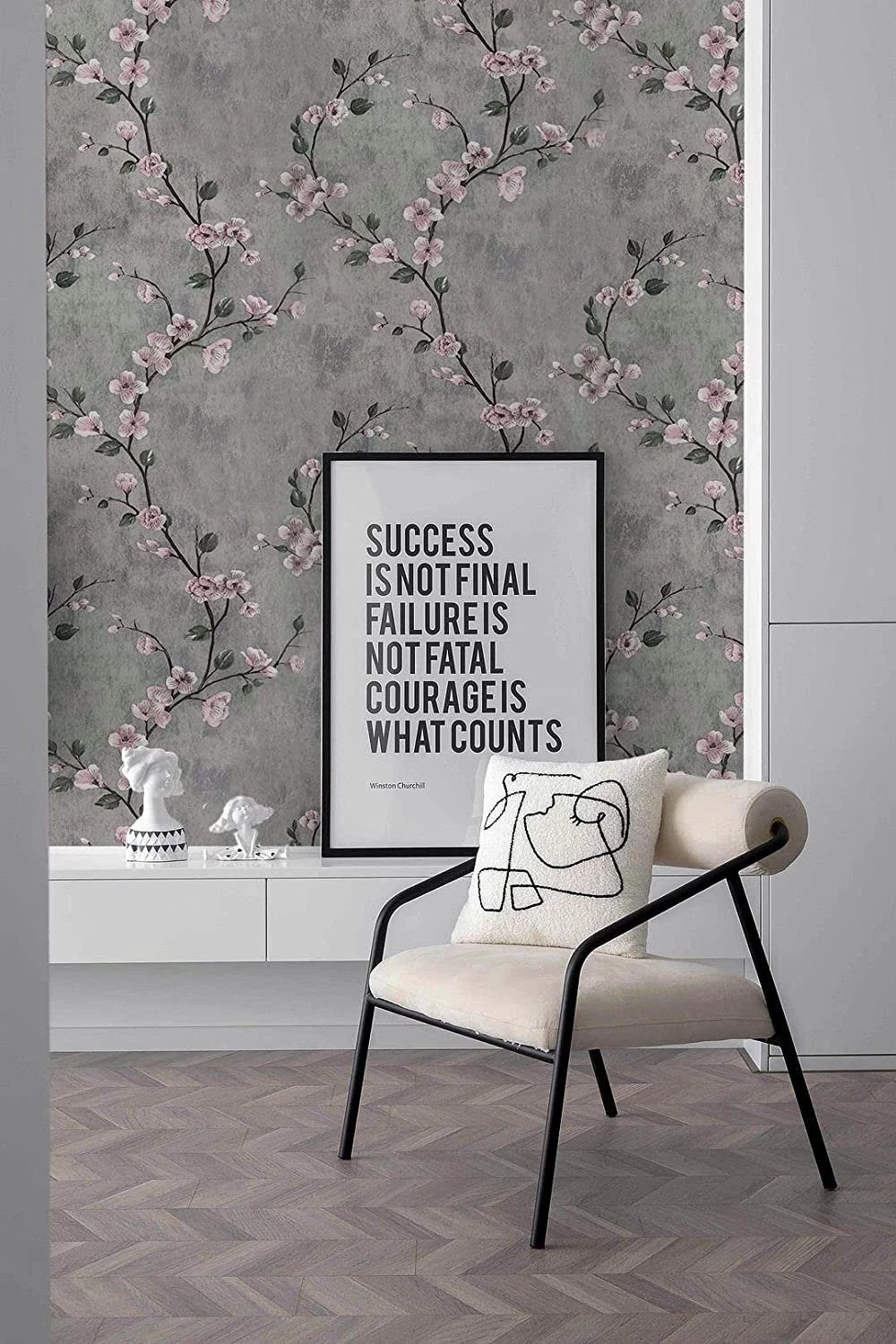 Floral Wallpaper Grey Peel and Stick Flower Self Adhesive Wall Paper by Bowlift