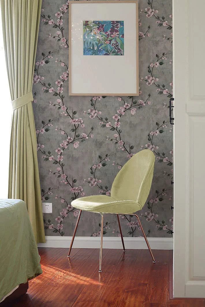 Floral Wallpaper Grey Peel and Stick Flower Self Adhesive Wall Paper by Bowlift