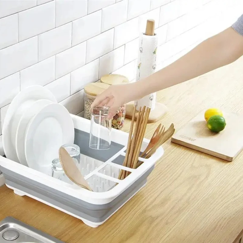 Foldable Dish Rack Kitchen Storage and Drain Tray for Tableware by Bowlift