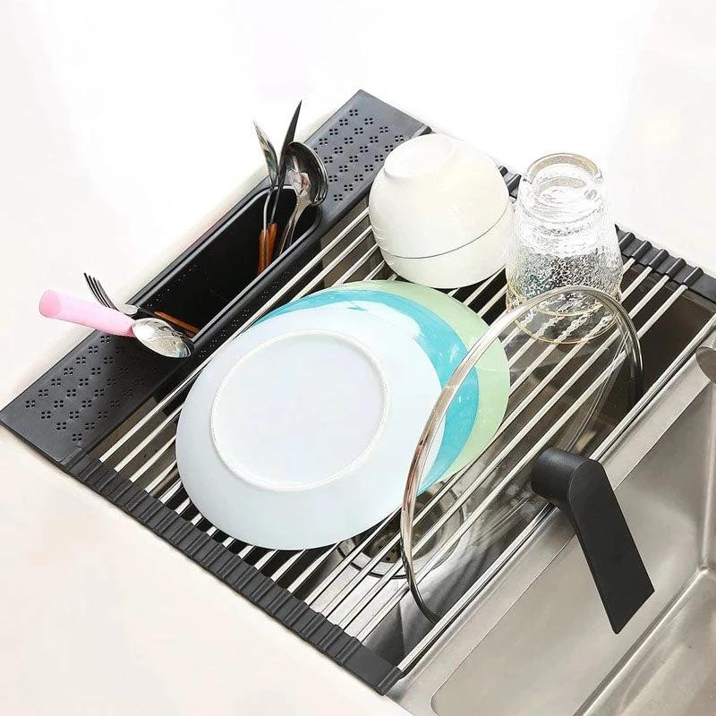 Foldable Roll Up Dish Drying Rack for Kitchen Sink Stainless Drainer by Bowlift