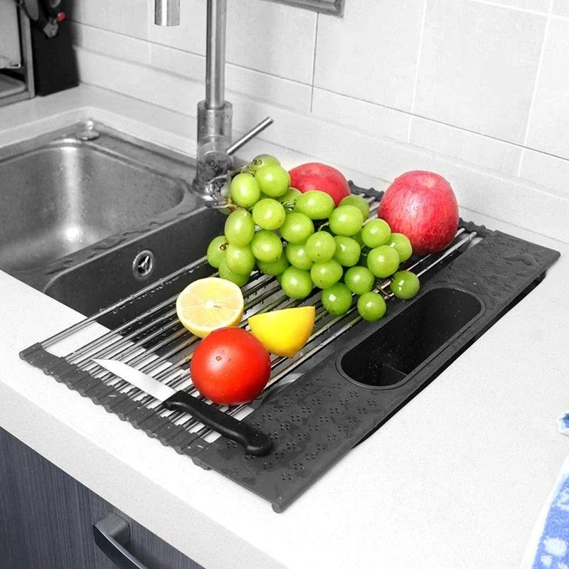 Foldable Roll Up Dish Drying Rack for Kitchen Sink Stainless Drainer by Bowlift