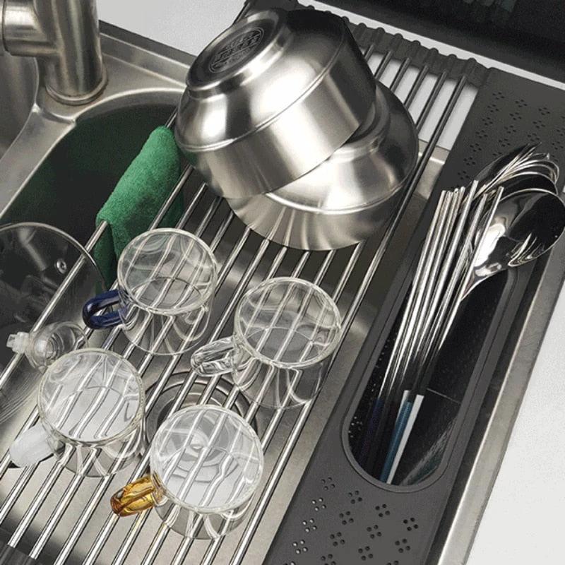 Foldable Roll Up Dish Drying Rack for Kitchen Sink Stainless Drainer by Bowlift