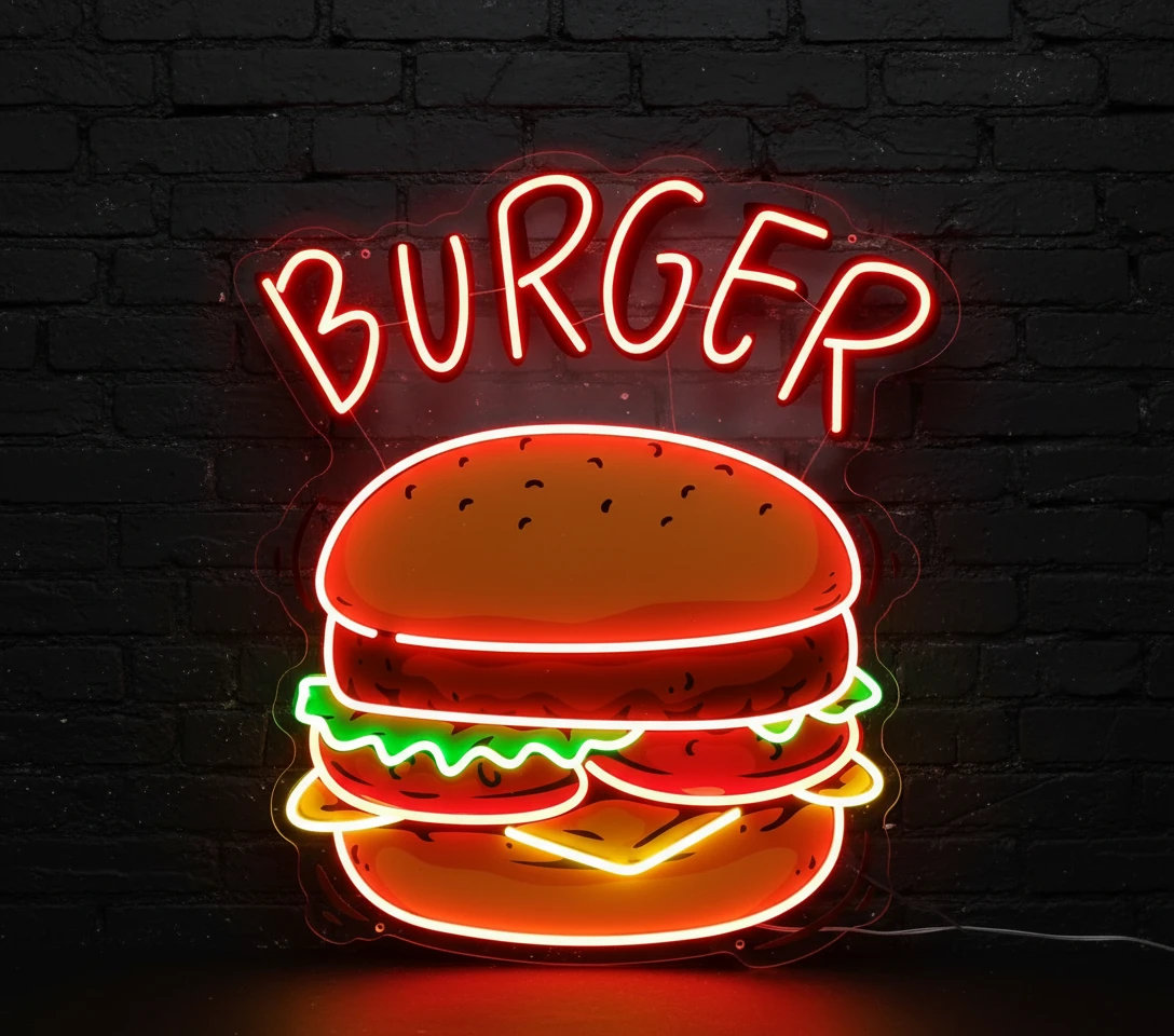 Burger Led Neon Sign Shop Decor Led Neon Sign by Neonchics