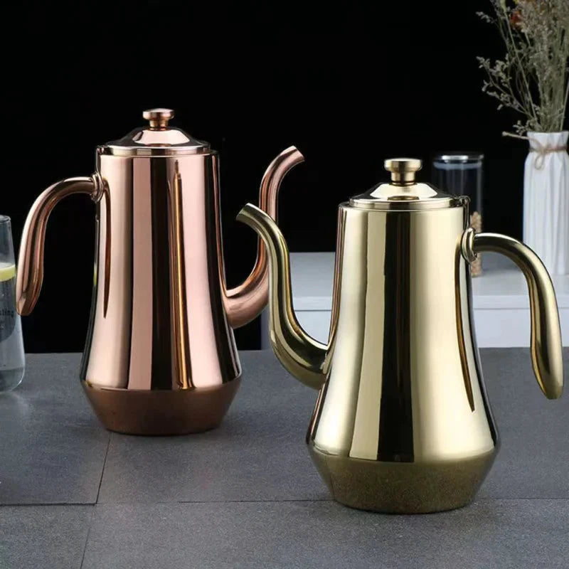 Food-Grade Stainless Steel Tea Kettle Long Mouth Teapot with Strainer by Bowlift