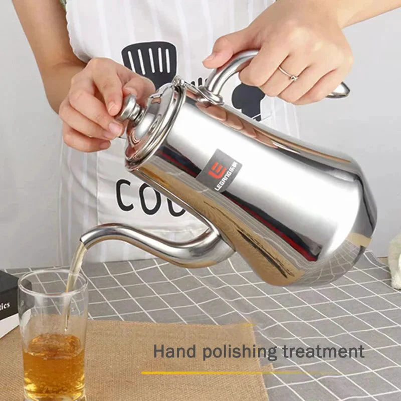 Food-Grade Stainless Steel Tea Kettle Long Mouth Teapot with Strainer by Bowlift