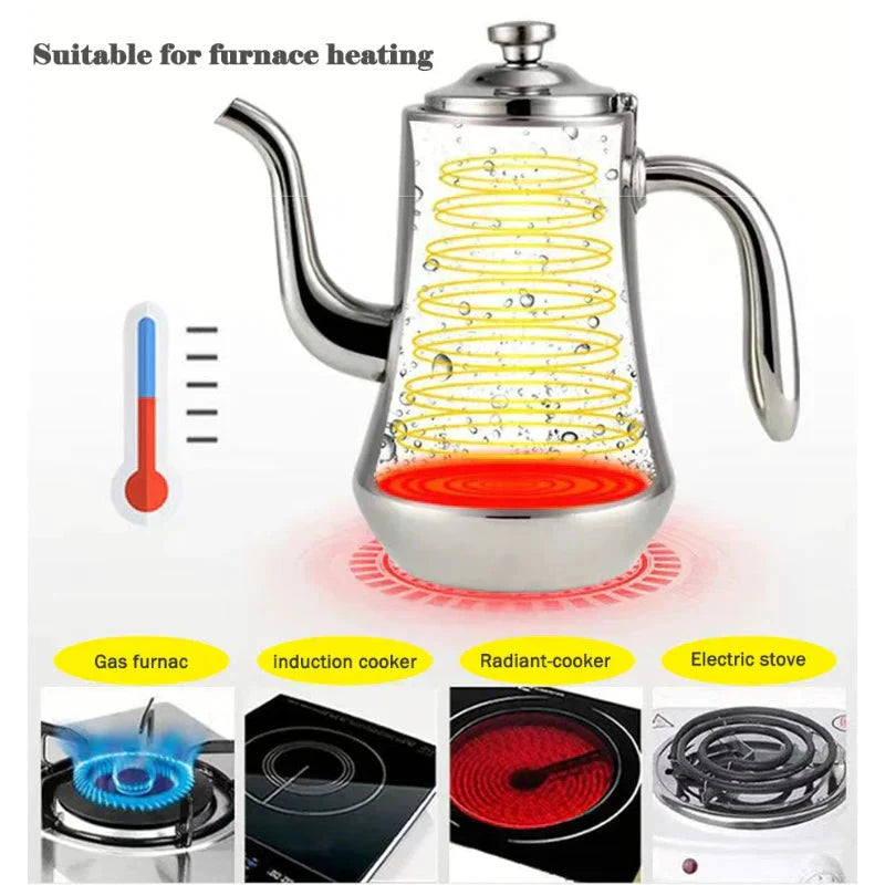 Food-Grade Stainless Steel Tea Kettle Long Mouth Teapot with Strainer by Bowlift