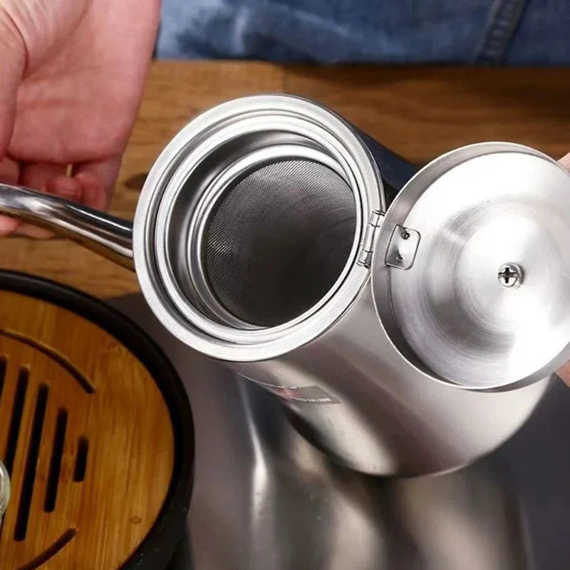 Food-Grade Stainless Steel Tea Kettle Long Mouth Teapot with Strainer by Bowlift