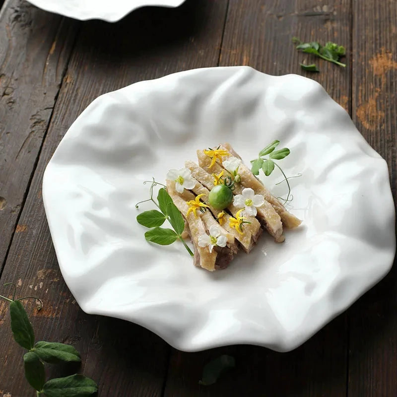 French Ceramic Tableware Irregular White Creative Pleated Paper Plate by Bowlift