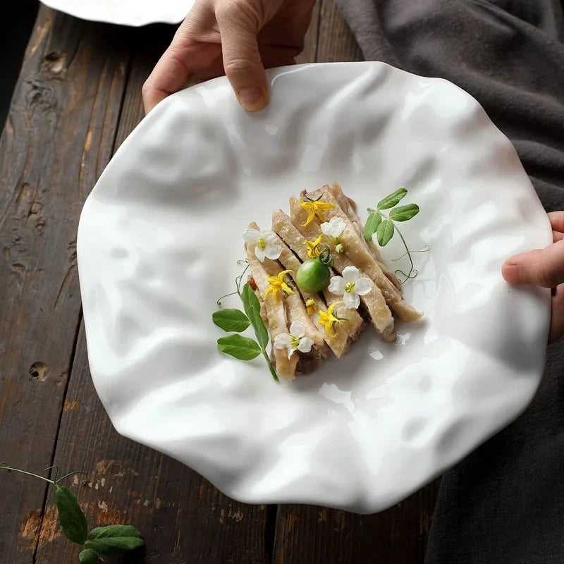 French Ceramic Tableware Irregular White Creative Pleated Paper Plate by Bowlift