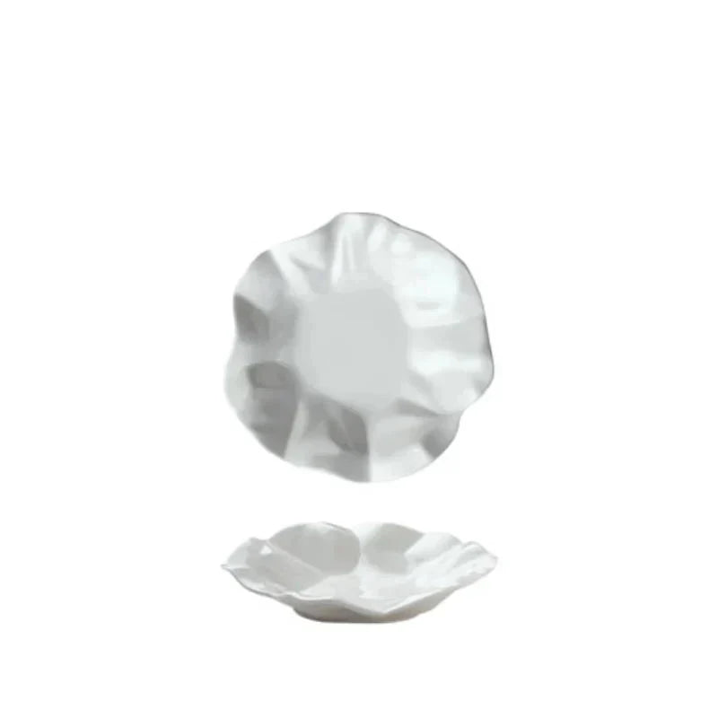 French Ceramic Tableware Irregular White Creative Pleated Paper Plate by Bowlift