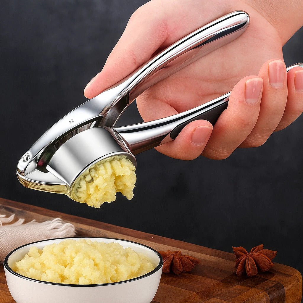 Minimalist Stainless Garlic Squeezer with Non-Slip Handle by Casa & Beyond