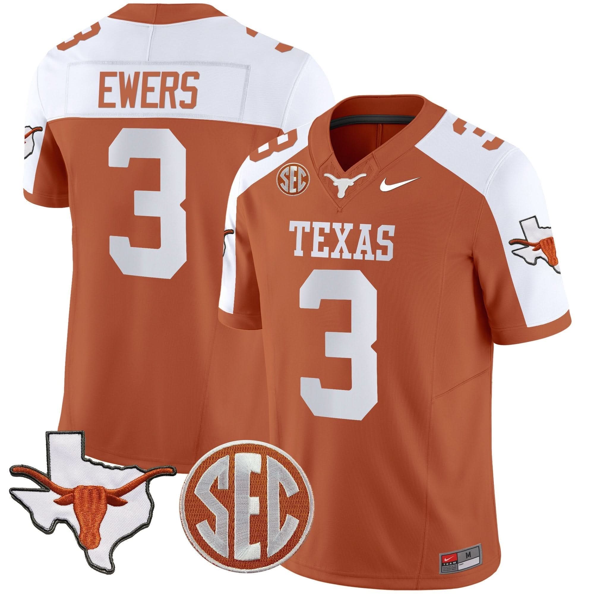 TL State Map & SEC Patch Vapor Jersey V2 by Texas Longhorns