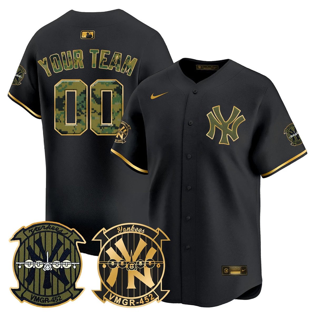 New York Yankees Woodland USMC Alternate Vapor Premier Limited Custom Jersey - All Stitched by New York Yankees