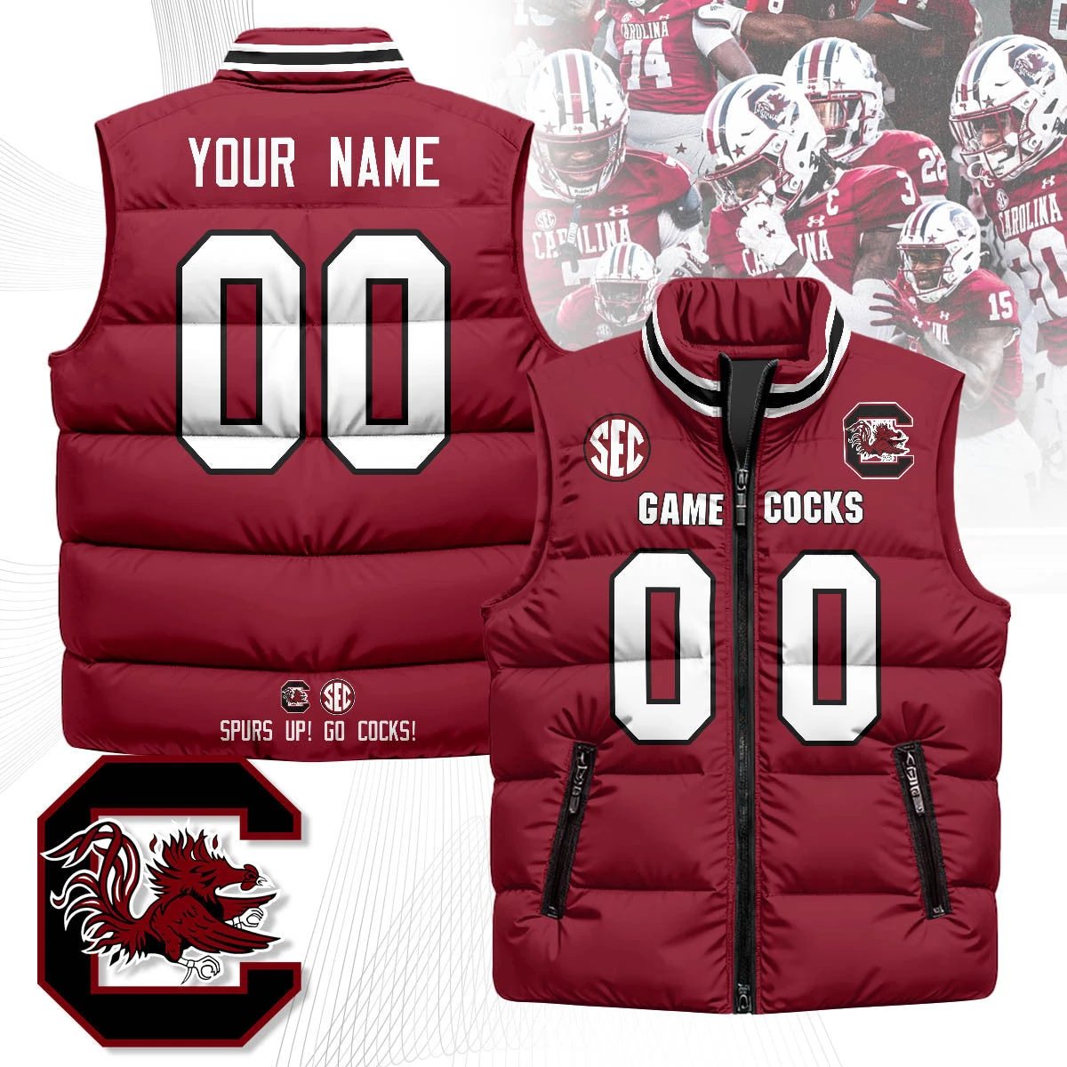 South Carolina Gamecocks Custom Unisex Puffer Vest by South Carolina Gamecocks