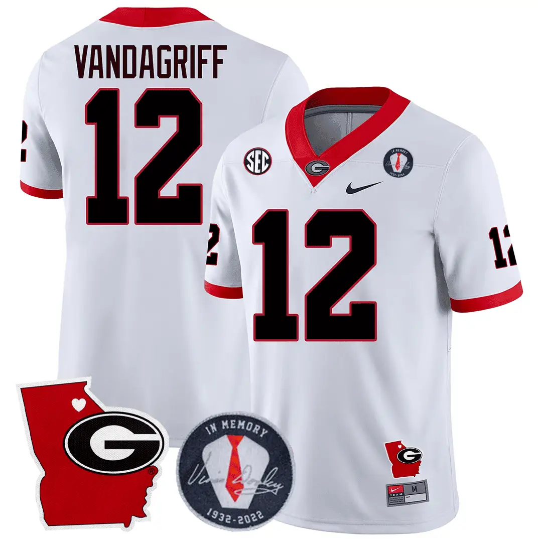 GB 2024 Vince Dooley Patch & Georgia State Map Jersey by Georgia Bulldogs