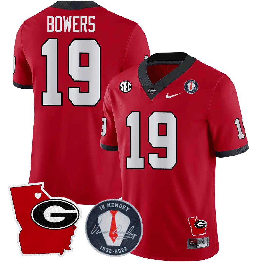 GB 2024 Vince Dooley Patch & Georgia State Map Jersey by Georgia Bulldogs