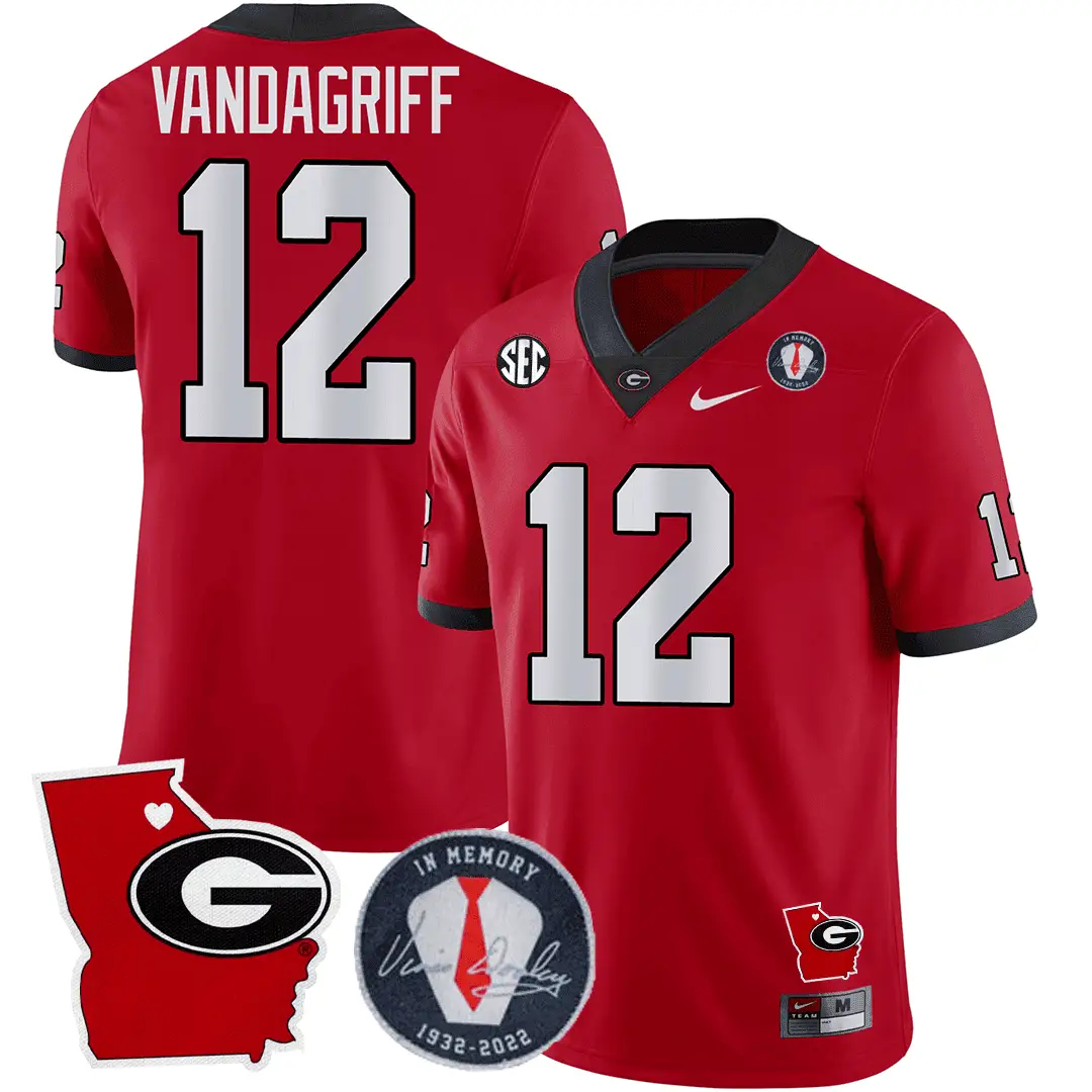 GB 2024 Vince Dooley Patch & Georgia State Map Jersey by Georgia Bulldogs