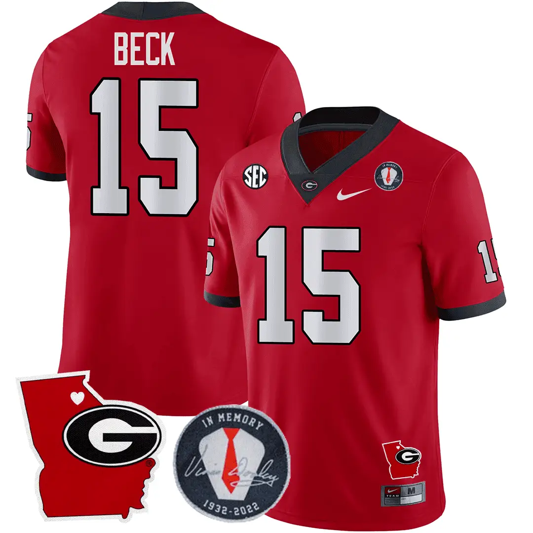 GB 2023 Vince Dooley Patch & Georgia State Map Jersey by Georgia Bulldogs