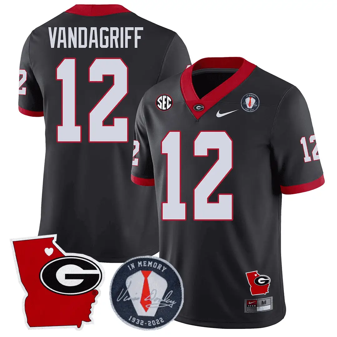 GB 2023 Vince Dooley Patch & Georgia State Map Jersey by Georgia Bulldogs