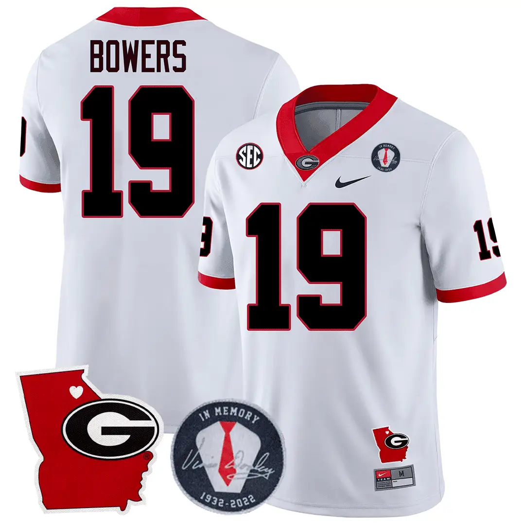 GB 2024 Vince Dooley Patch & Georgia State Map Jersey by Georgia Bulldogs