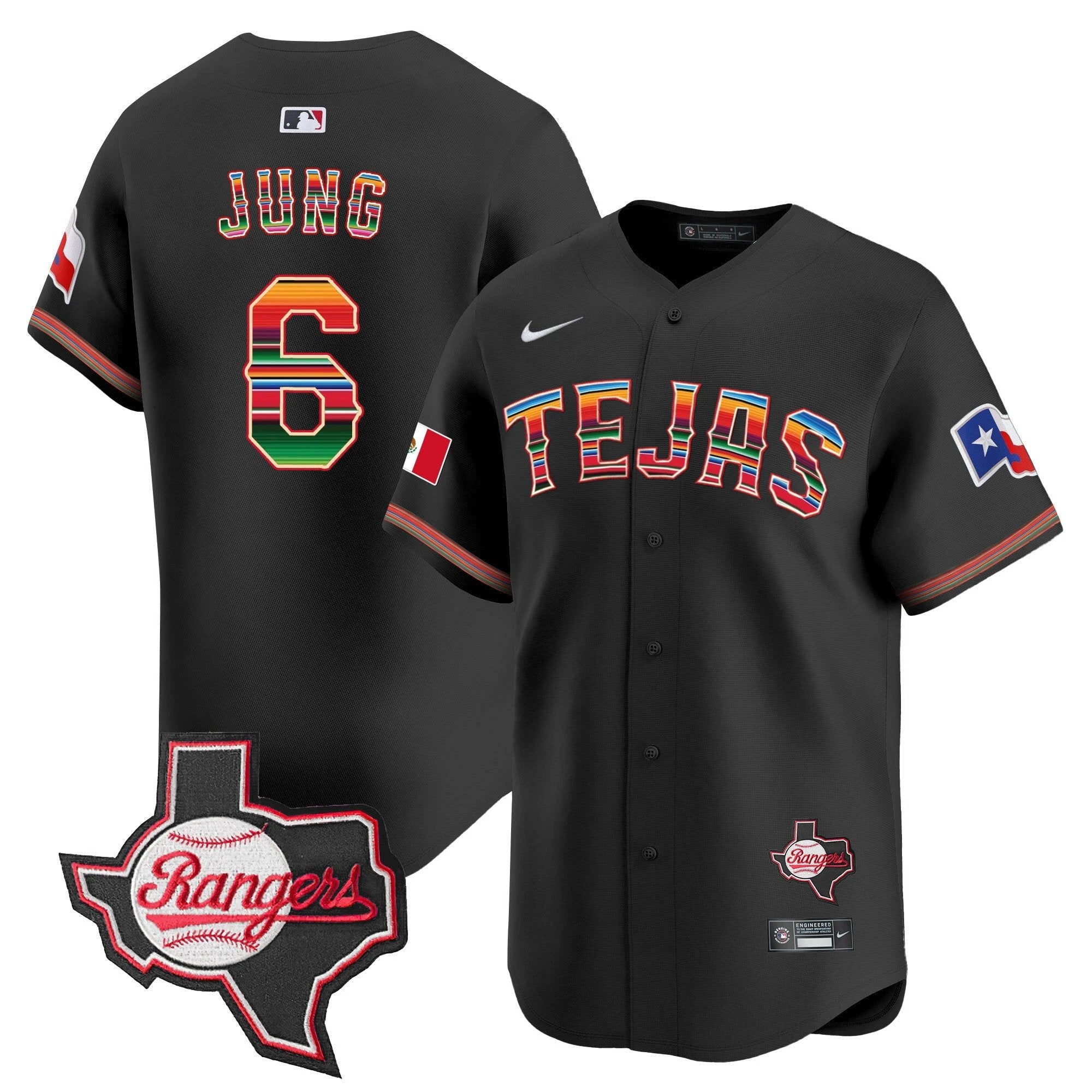 TEX Mexico Texas Patch Vapor Premier Limited Jersey - All Stitched by Texas Rangers