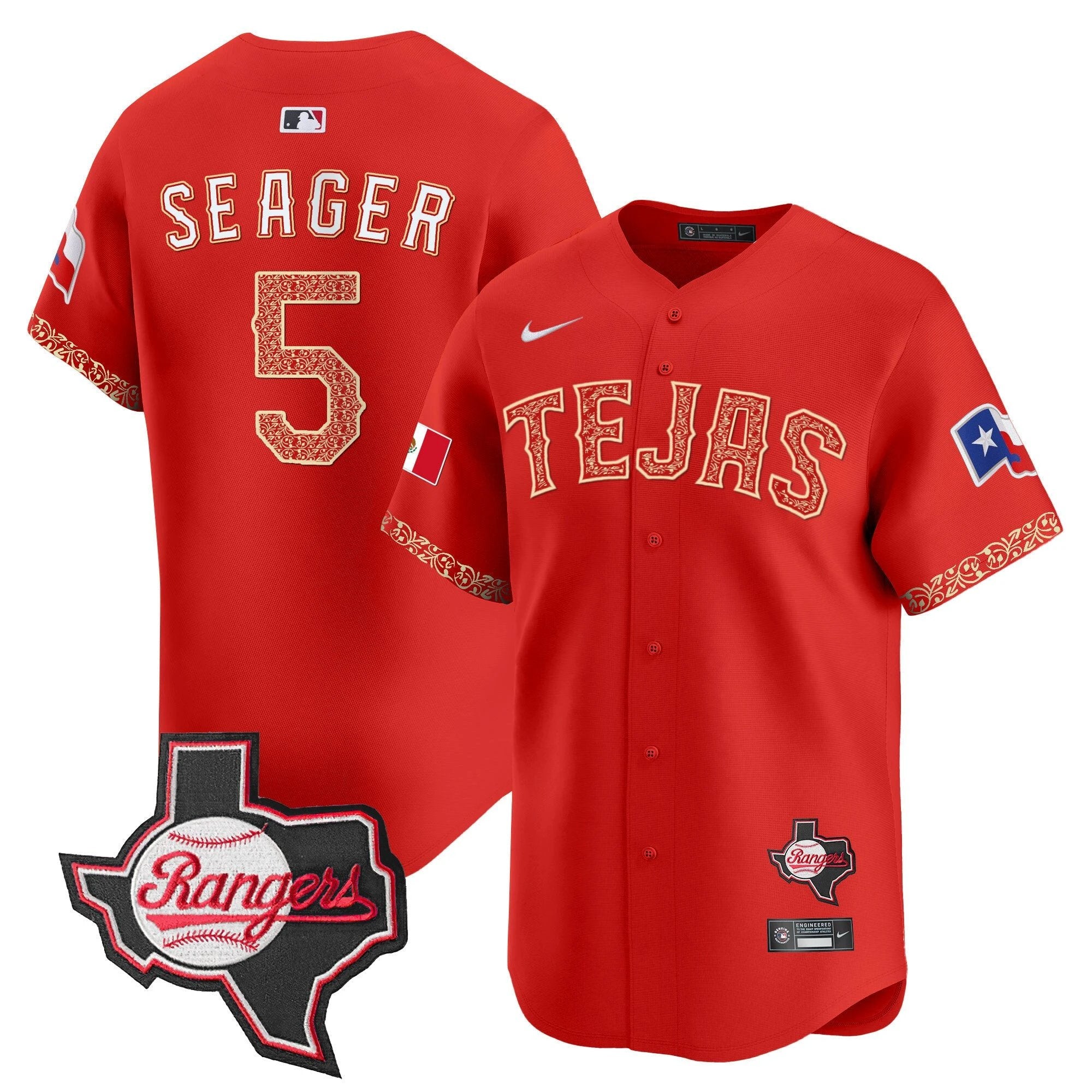 TEX Mexico Texas Patch Vapor Premier Limited Jersey - All Stitched by Texas Rangers