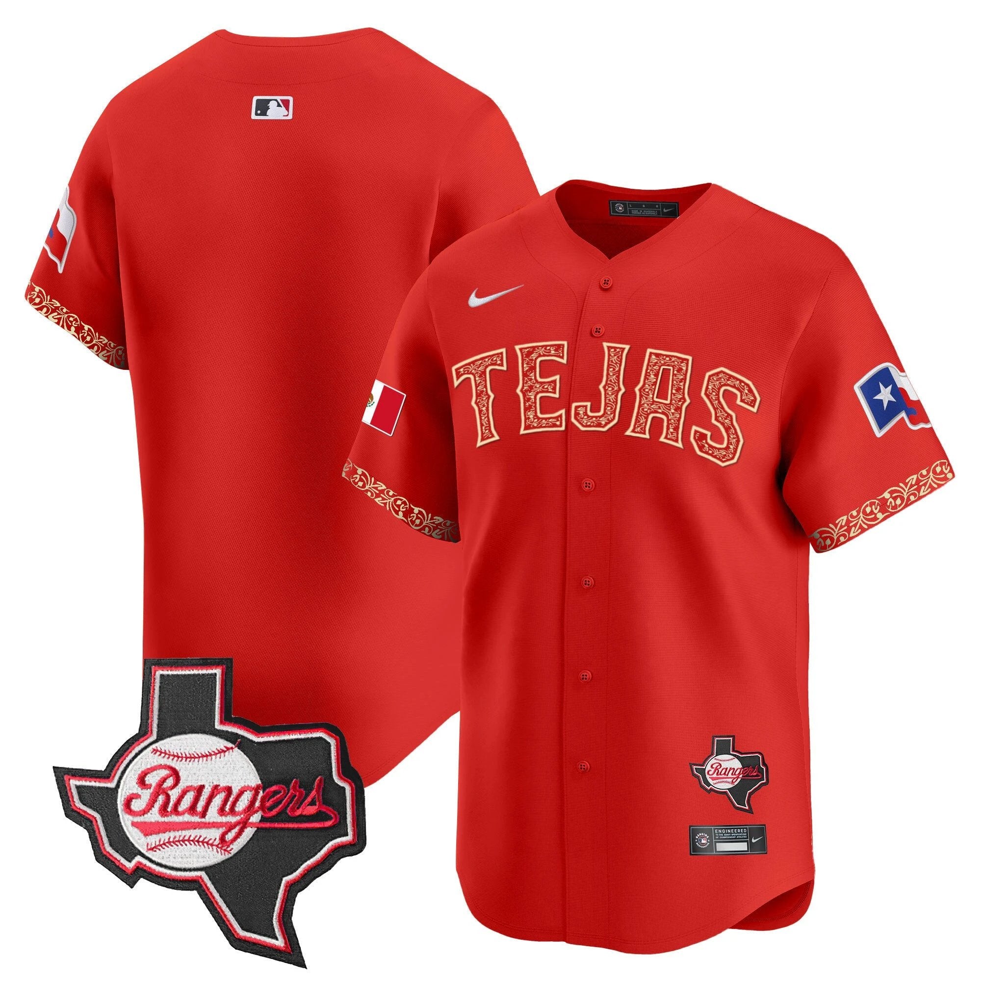 TEX Mexico Texas Patch Vapor Premier Limited Jersey - All Stitched by Texas Rangers