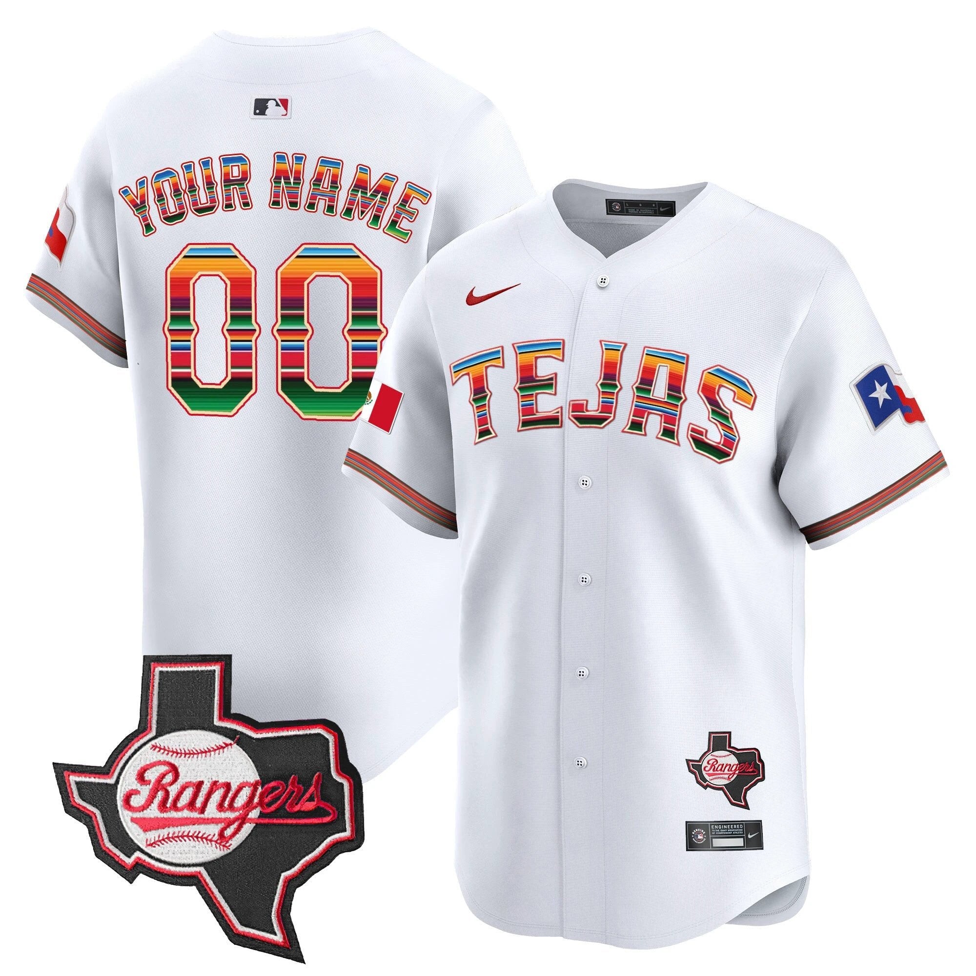 TEX Mexico Texas Patch Vapor Premier Limited Custom Jersey - All Stitched by Texas Rangers