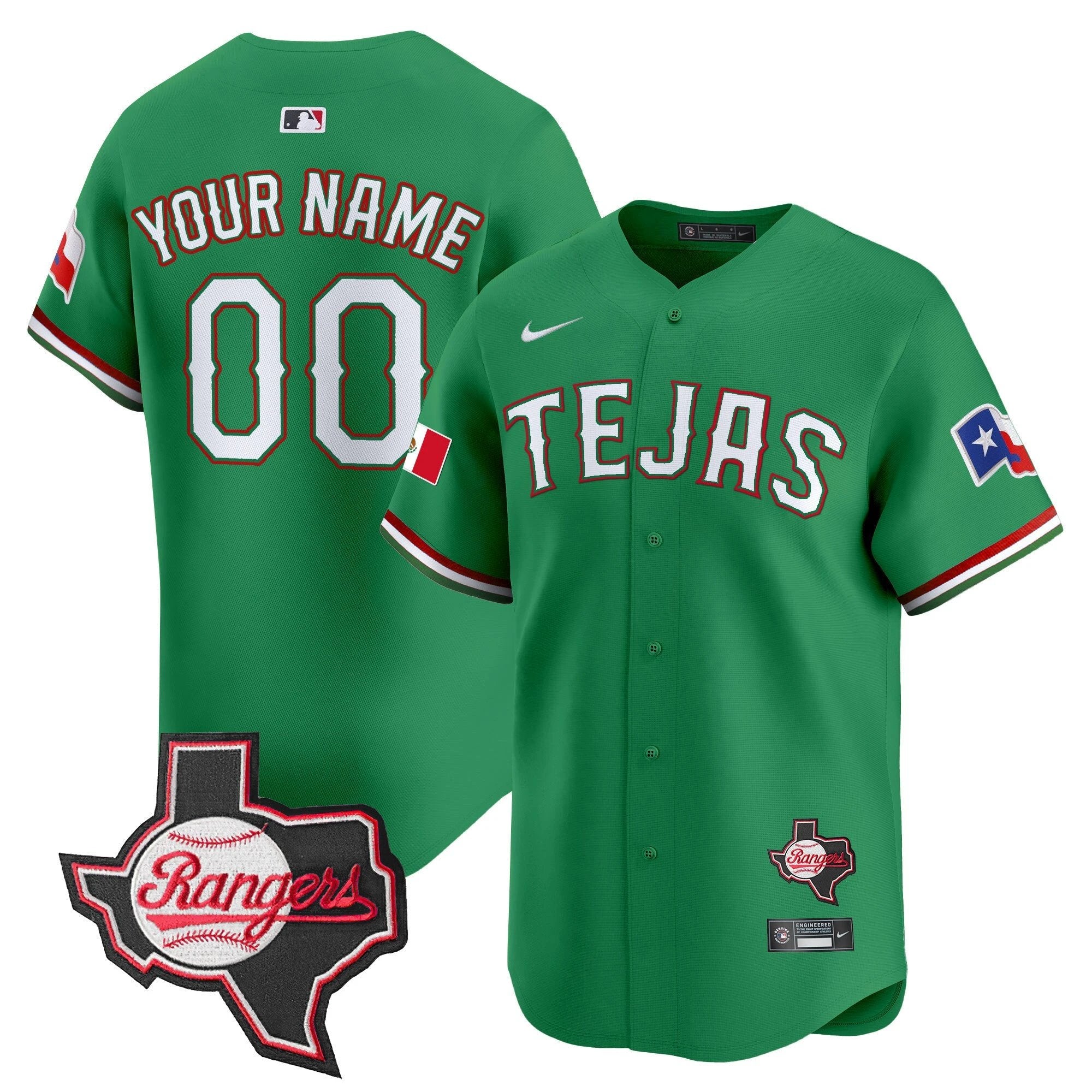 TEX Mexico Texas Patch Vapor Premier Limited Custom Jersey - All Stitched by Texas Rangers