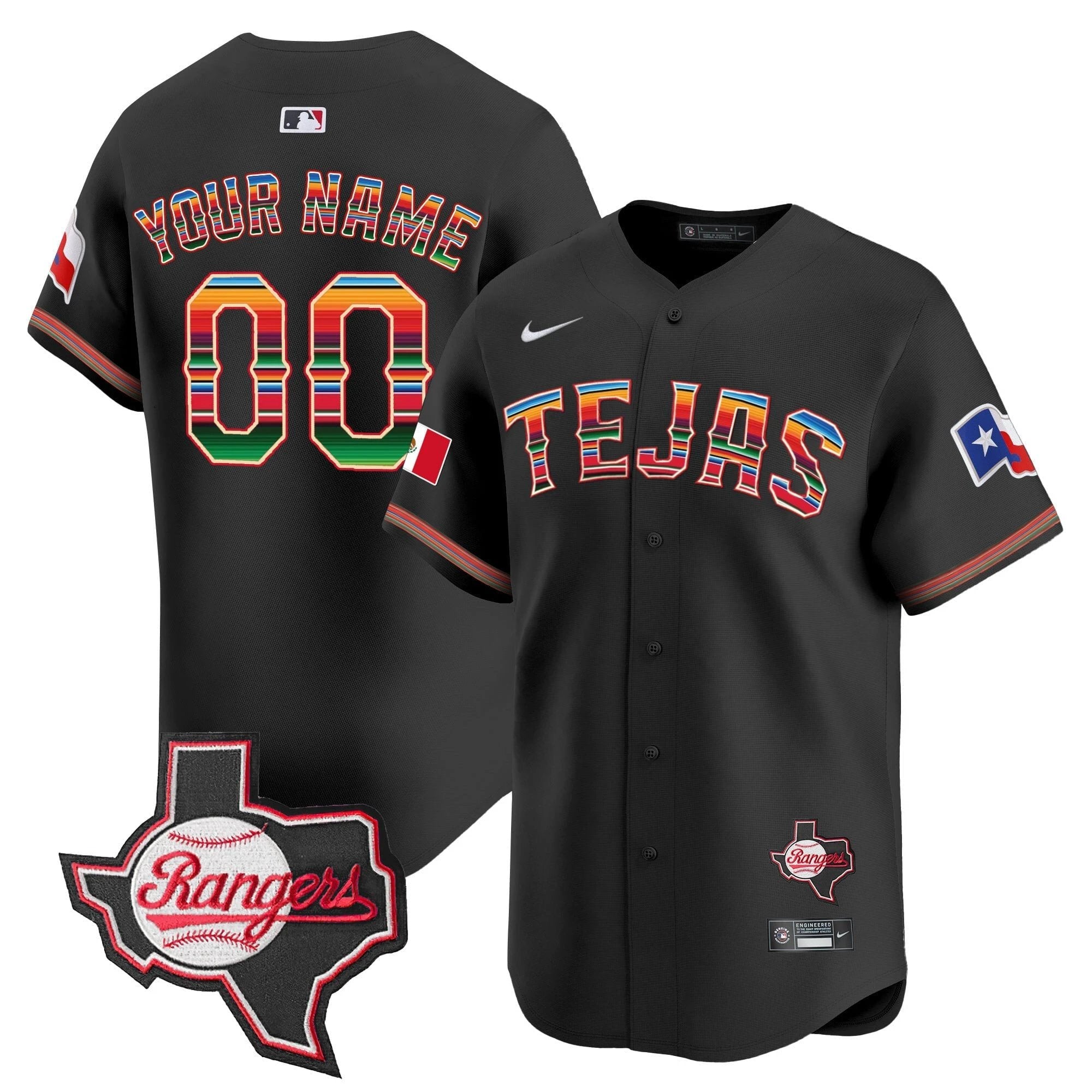 TEX Mexico Texas Patch Vapor Premier Limited Custom Jersey - All Stitched by Texas Rangers