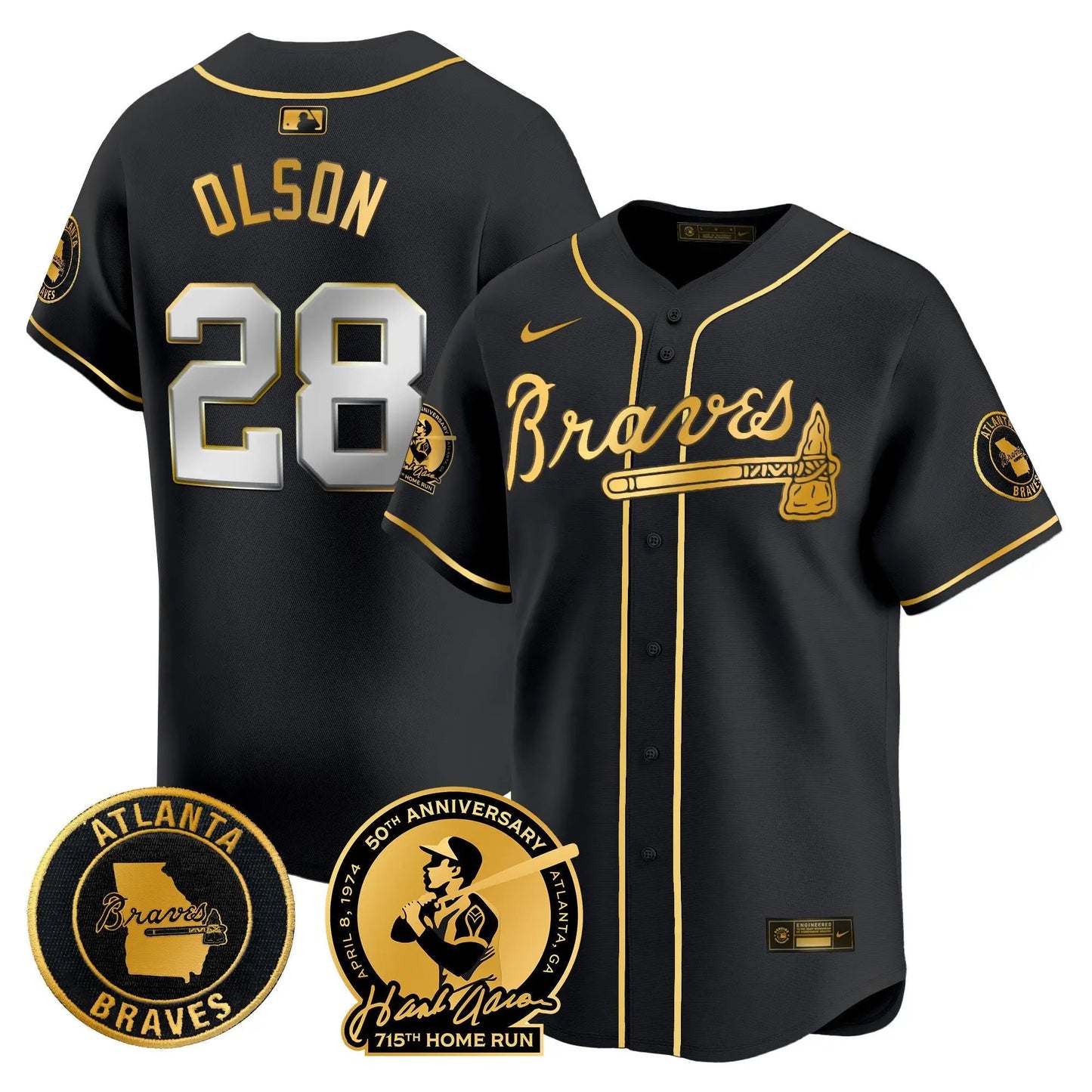ATL Hank Aaron 715th Home Run Patch Vapor Premier Limited Jersey - Stitched by Atlanta Braves