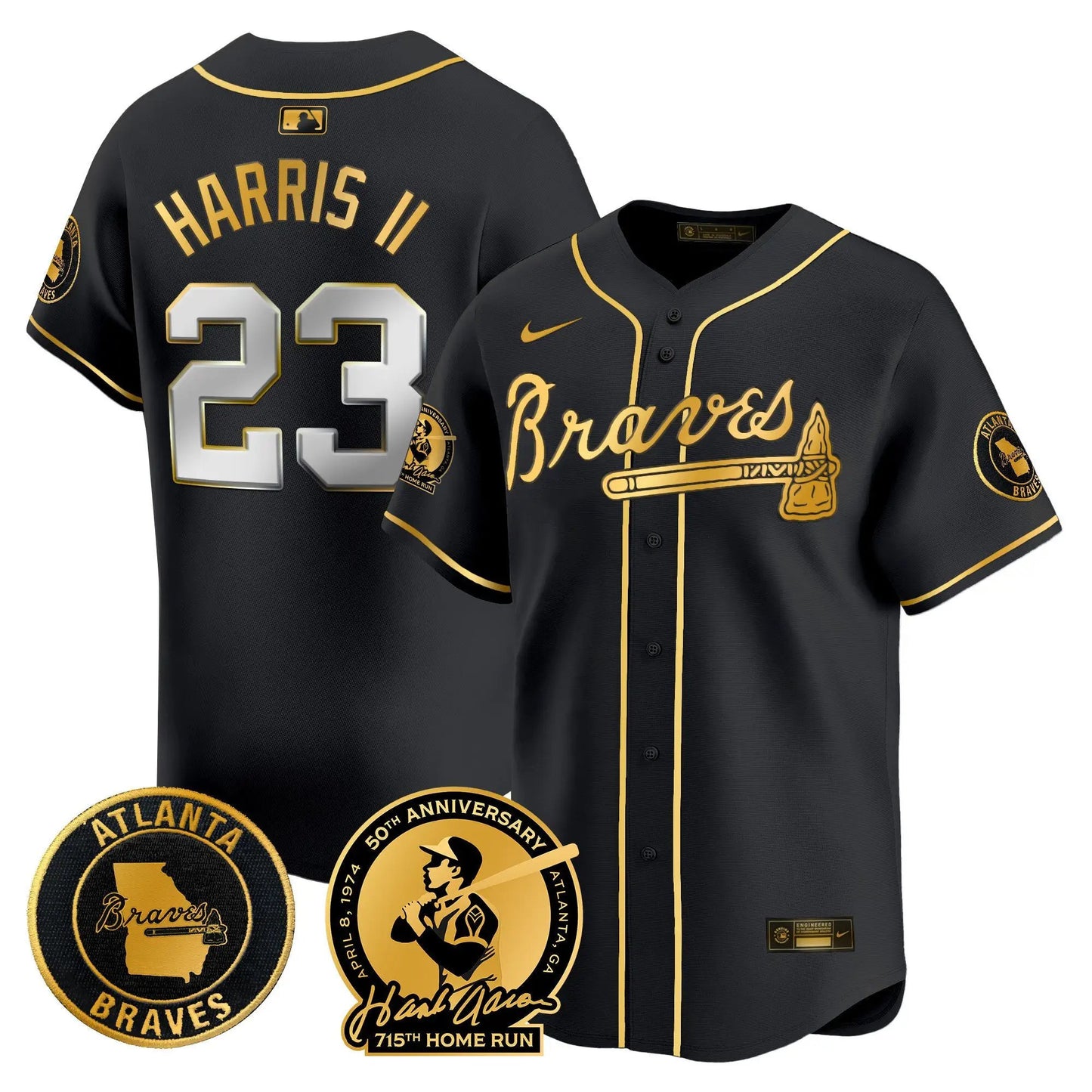 ATL Hank Aaron 715th Home Run Patch Vapor Premier Limited Jersey - Stitched by Atlanta Braves