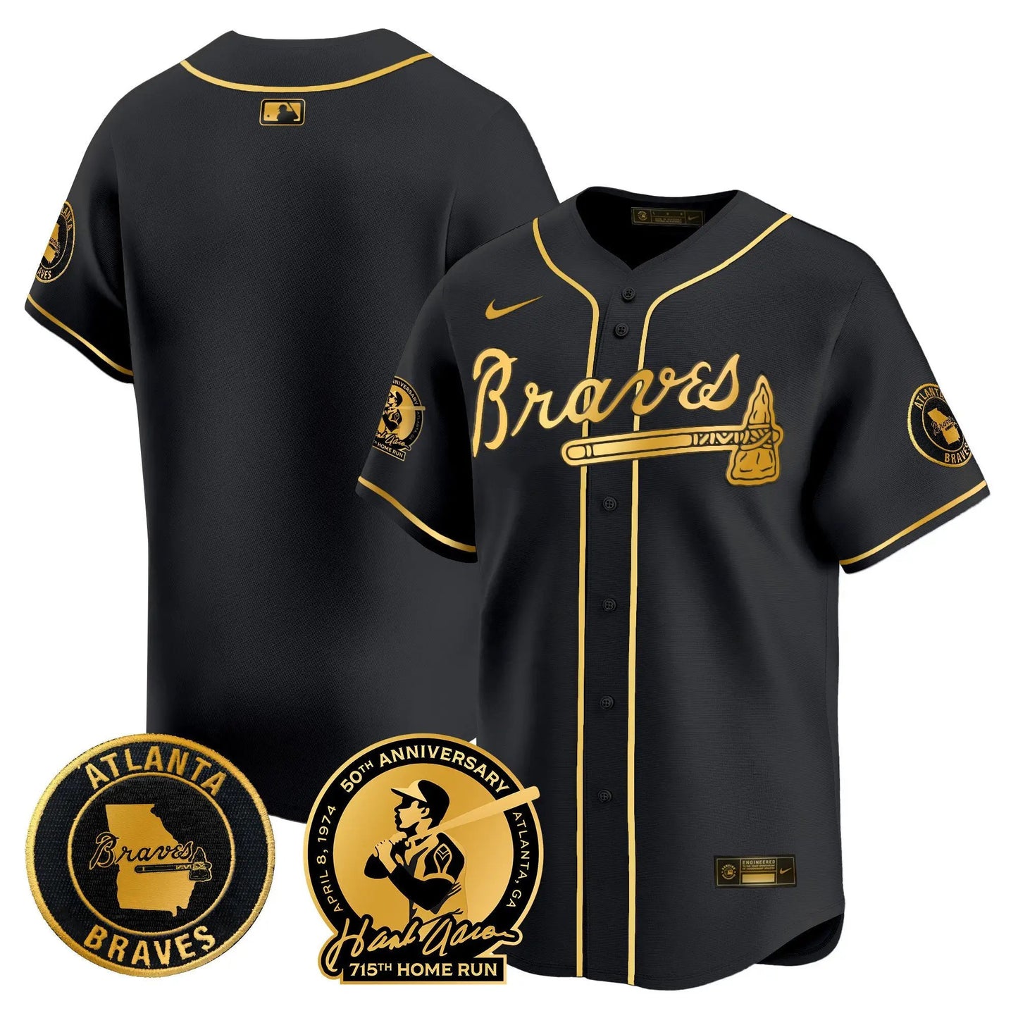 ATL Hank Aaron 715th Home Run Patch Vapor Premier Limited Jersey - Stitched by Atlanta Braves