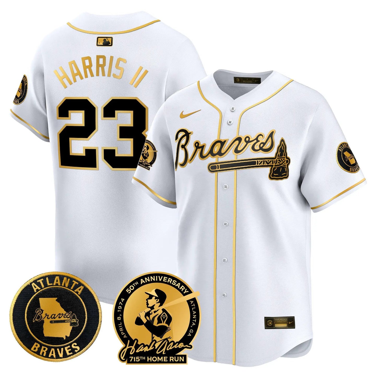 ATL Hank Aaron 715th Home Run Patch Vapor Premier Limited Jersey - Stitched by Atlanta Braves