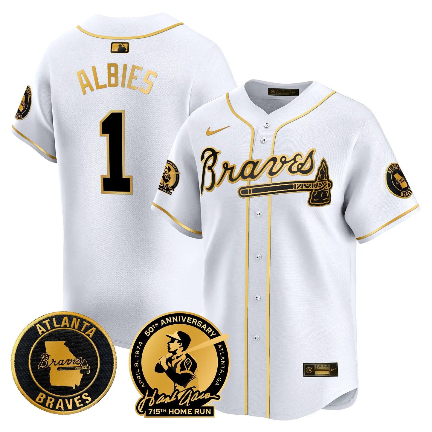 ATL Hank Aaron 715th Home Run Patch Vapor Premier Limited Jersey - Stitched by Atlanta Braves