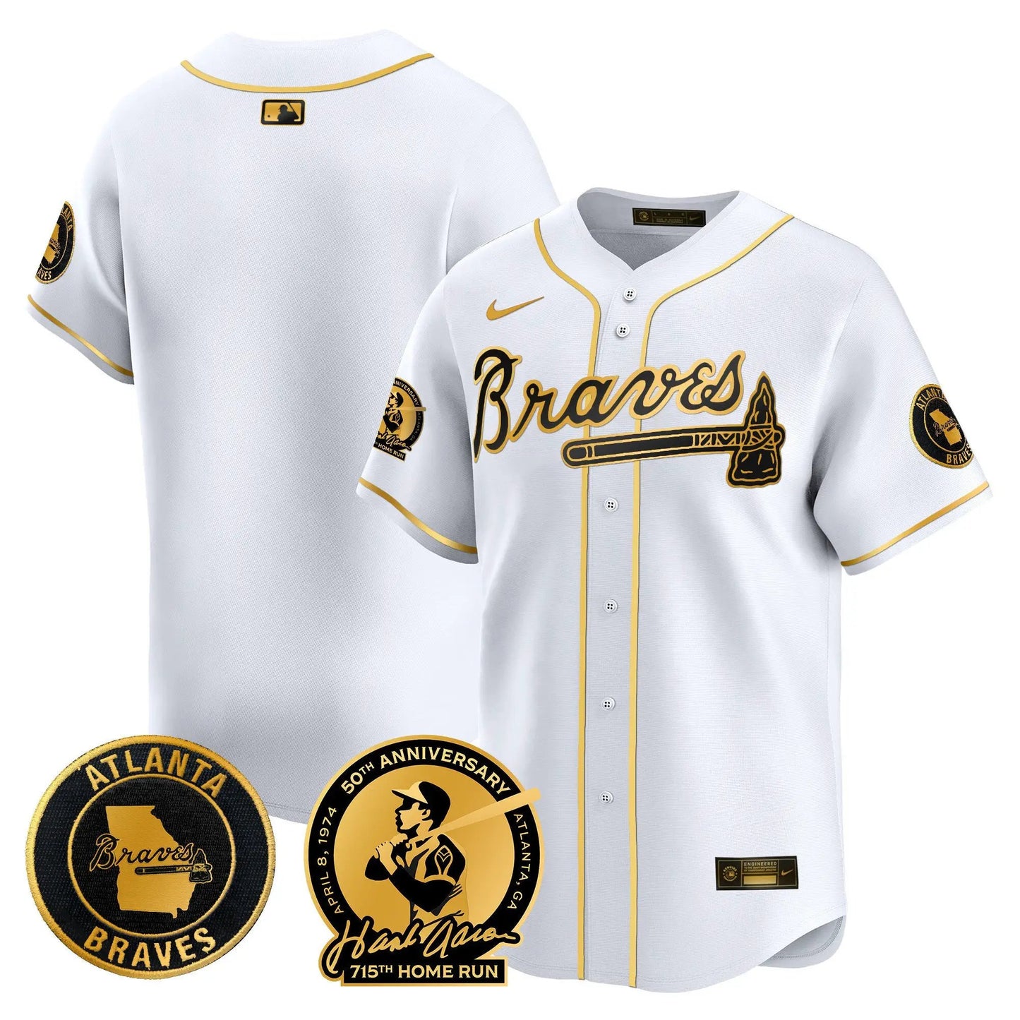 ATL Hank Aaron 715th Home Run Patch Vapor Premier Limited Jersey - Stitched by Atlanta Braves