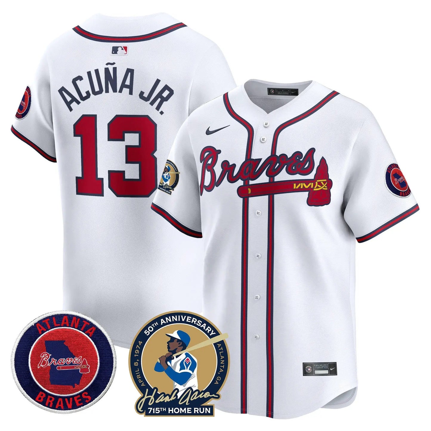 ATL Hank Aaron 715th Home Run Patch Vapor Premier Limited Jersey - Stitched by Atlanta Braves