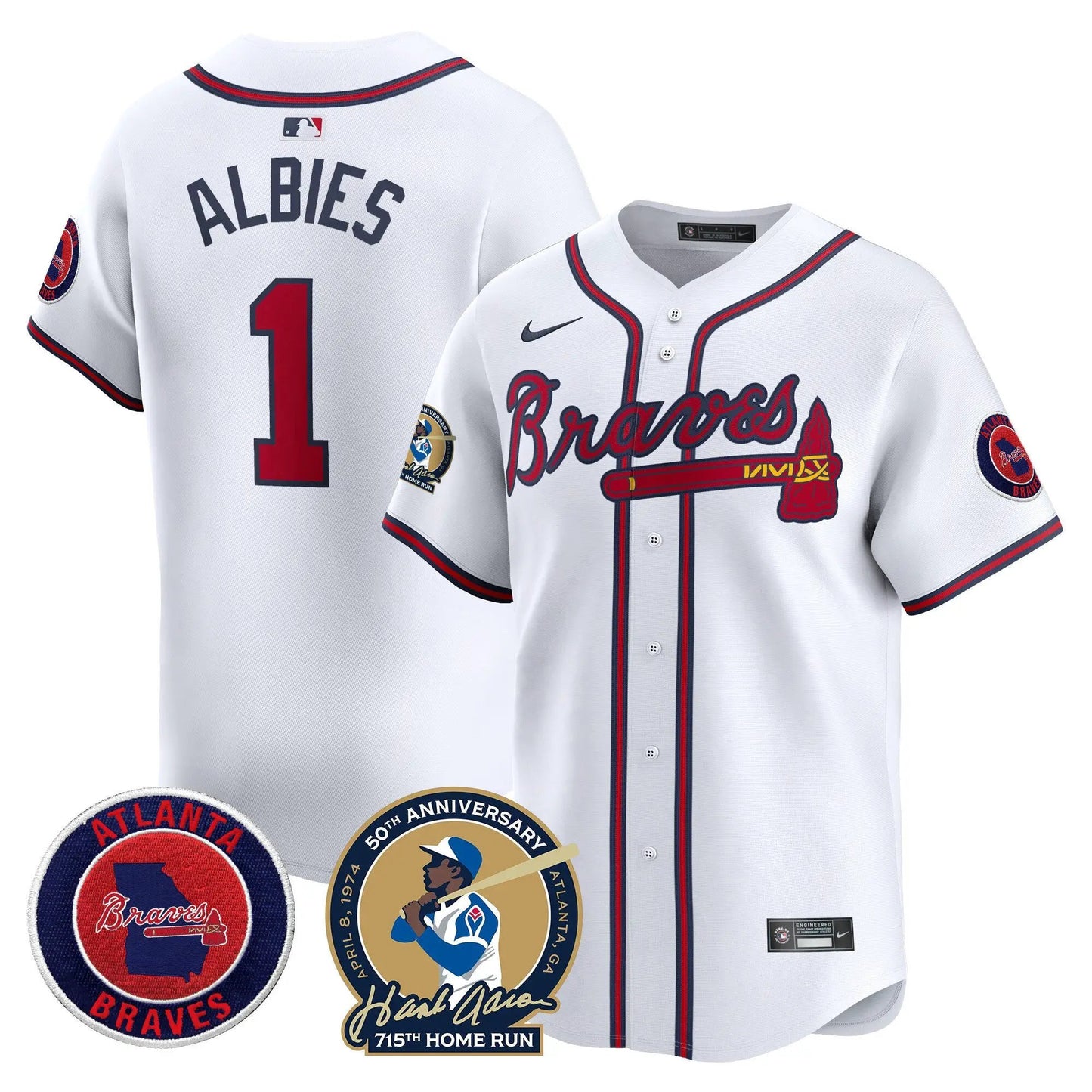 ATL Hank Aaron 715th Home Run Patch Vapor Premier Limited Jersey - Stitched by Atlanta Braves
