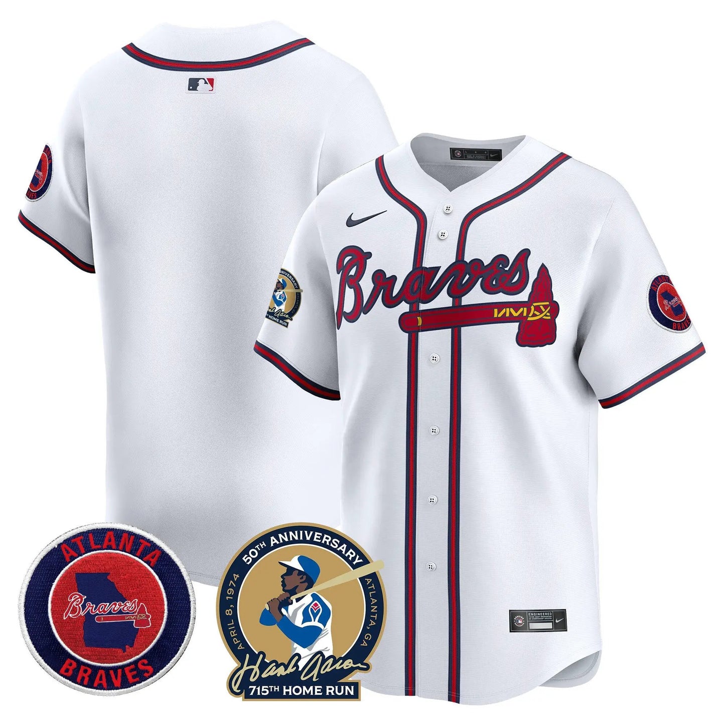 ATL Hank Aaron 715th Home Run Patch Vapor Premier Limited Jersey - Stitched by Atlanta Braves