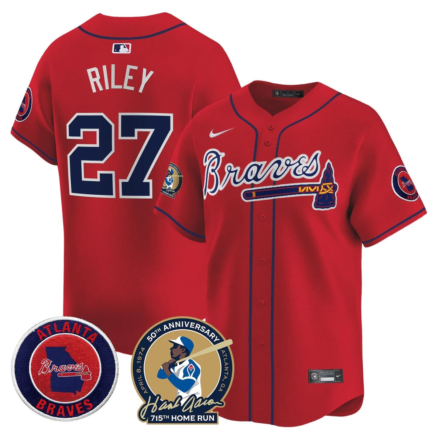 ATL Hank Aaron 715th Home Run Patch Vapor Premier Limited Jersey - Stitched by Atlanta Braves