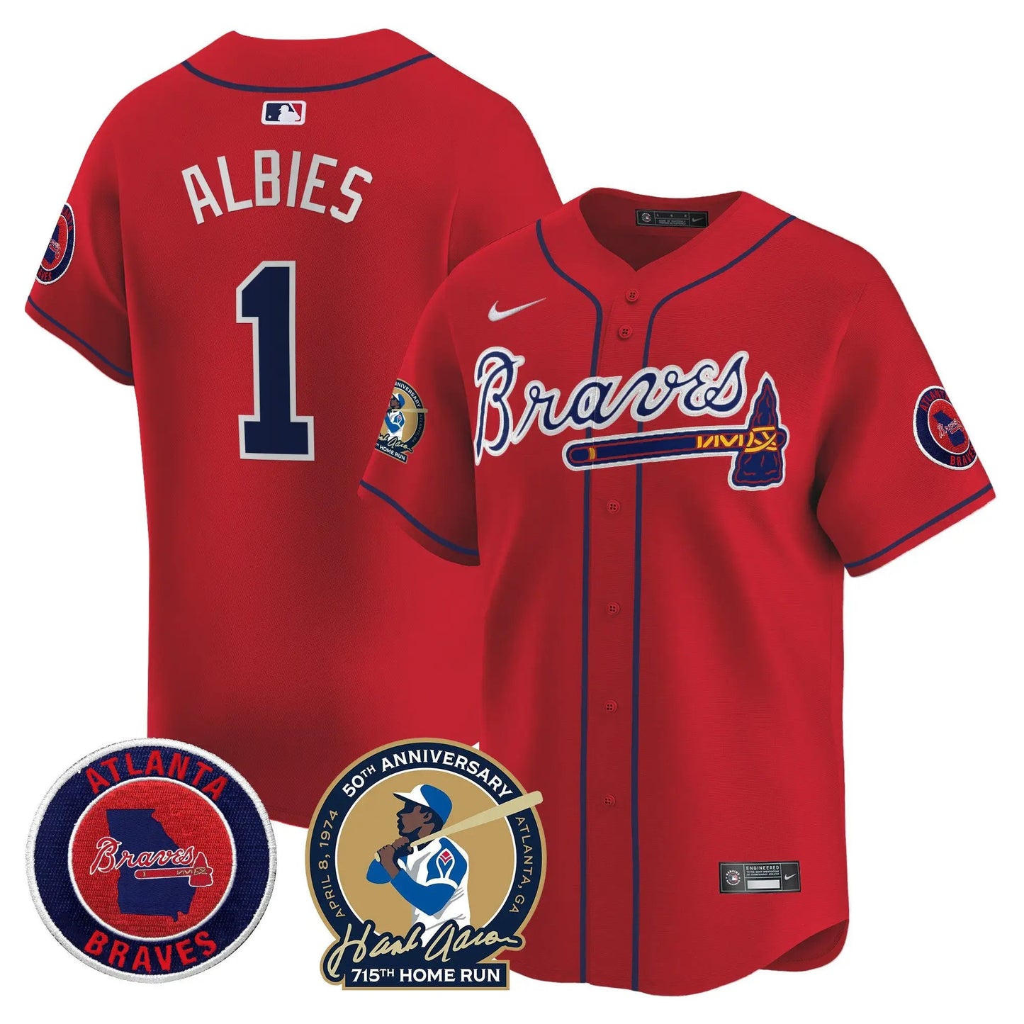 ATL Hank Aaron 715th Home Run Patch Vapor Premier Limited Jersey - Stitched by Atlanta Braves