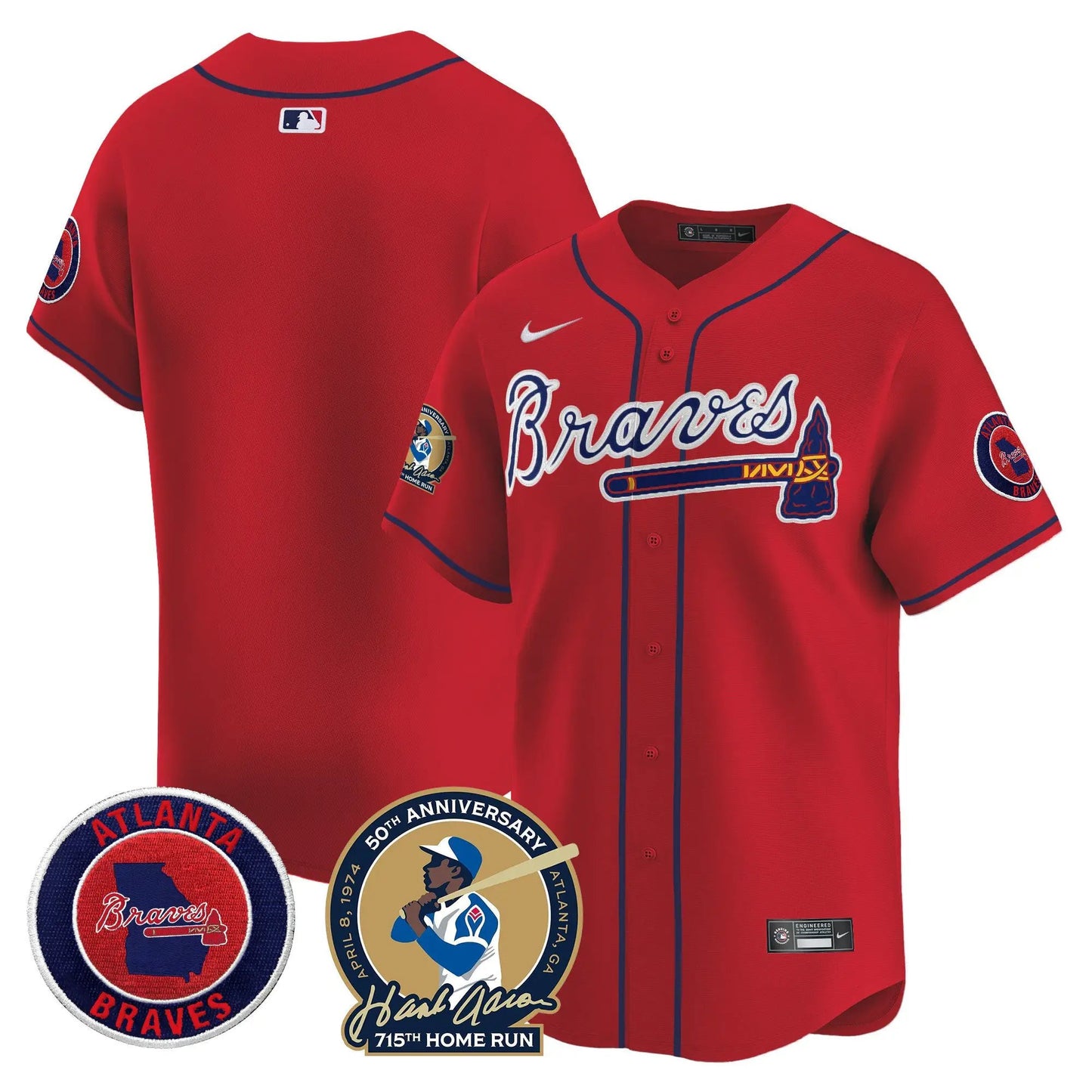 ATL Hank Aaron 715th Home Run Patch Vapor Premier Limited Jersey - Stitched by Atlanta Braves