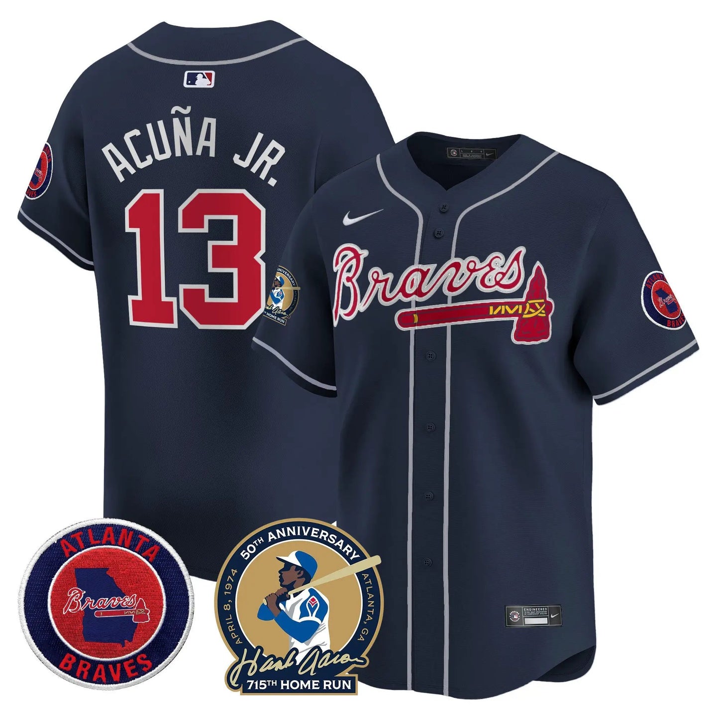 ATL Hank Aaron 715th Home Run Patch Vapor Premier Limited Jersey - Stitched by Atlanta Braves