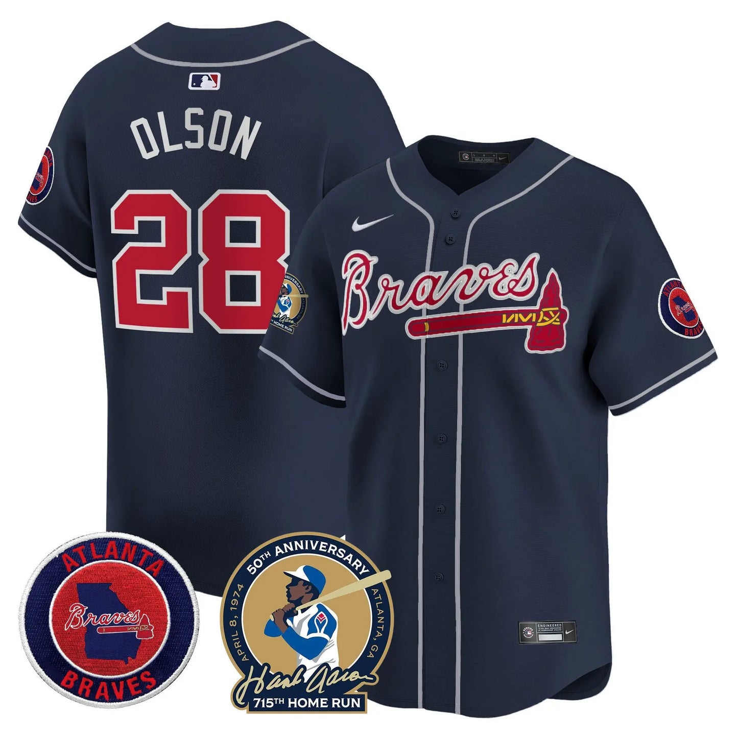 ATL Hank Aaron 715th Home Run Patch Vapor Premier Limited Jersey - Stitched by Atlanta Braves