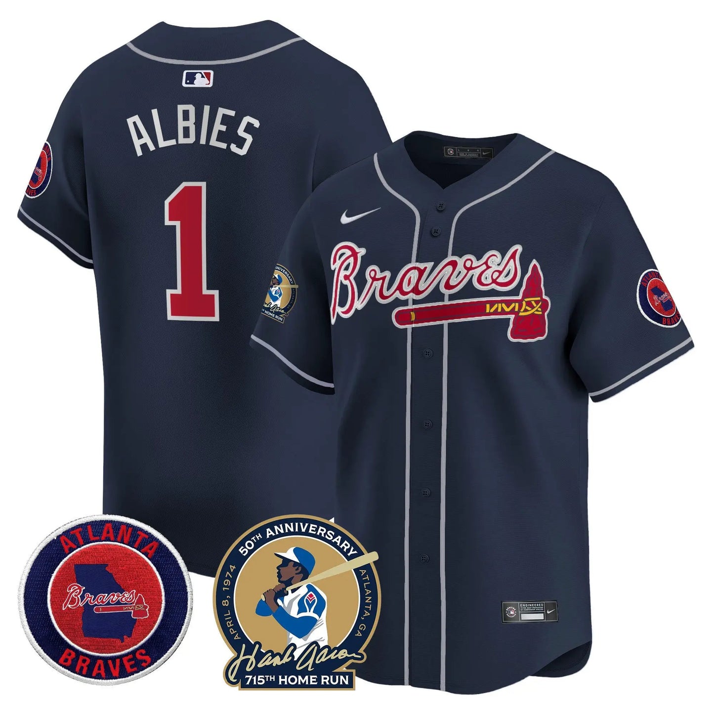 ATL Hank Aaron 715th Home Run Patch Vapor Premier Limited Jersey - Stitched by Atlanta Braves