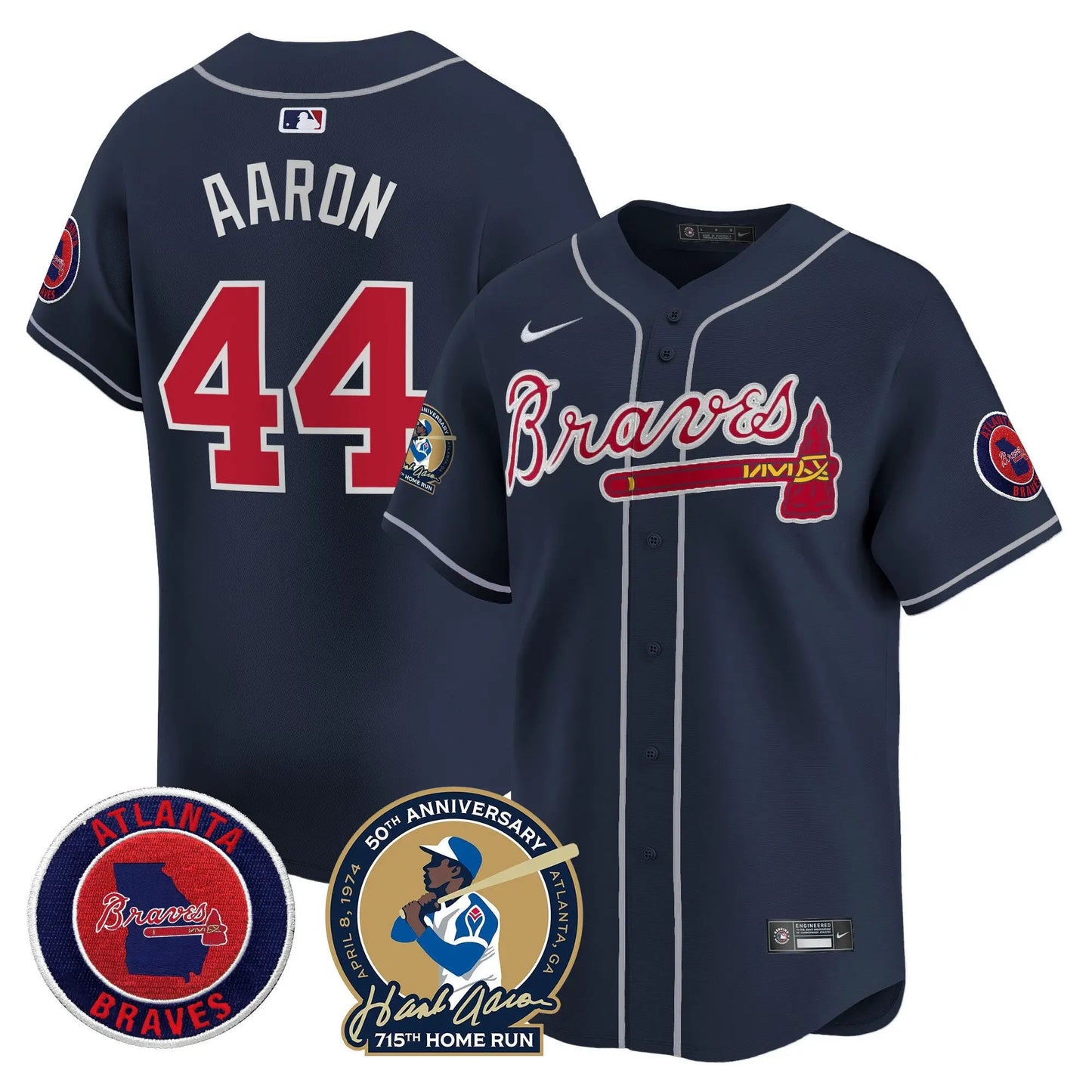 ATL Hank Aaron 715th Home Run Patch Vapor Premier Limited Jersey - Stitched by Atlanta Braves