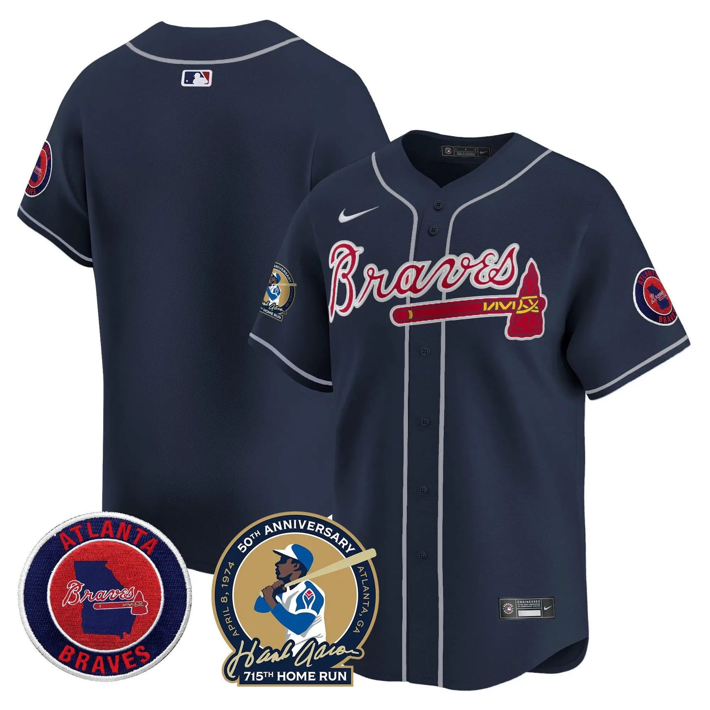 ATL Hank Aaron 715th Home Run Patch Vapor Premier Limited Jersey - Stitched by Atlanta Braves