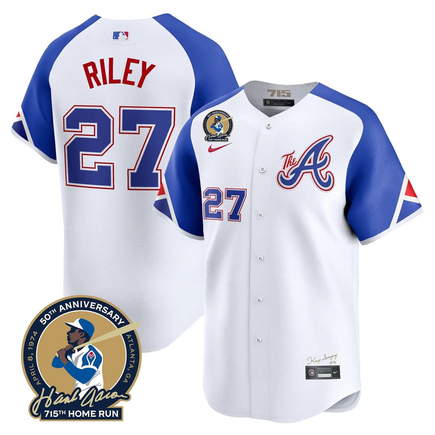 ATL Hank Aaron 715th Home Run Patch Vapor Premier Limited Jersey - Stitched by Atlanta Braves