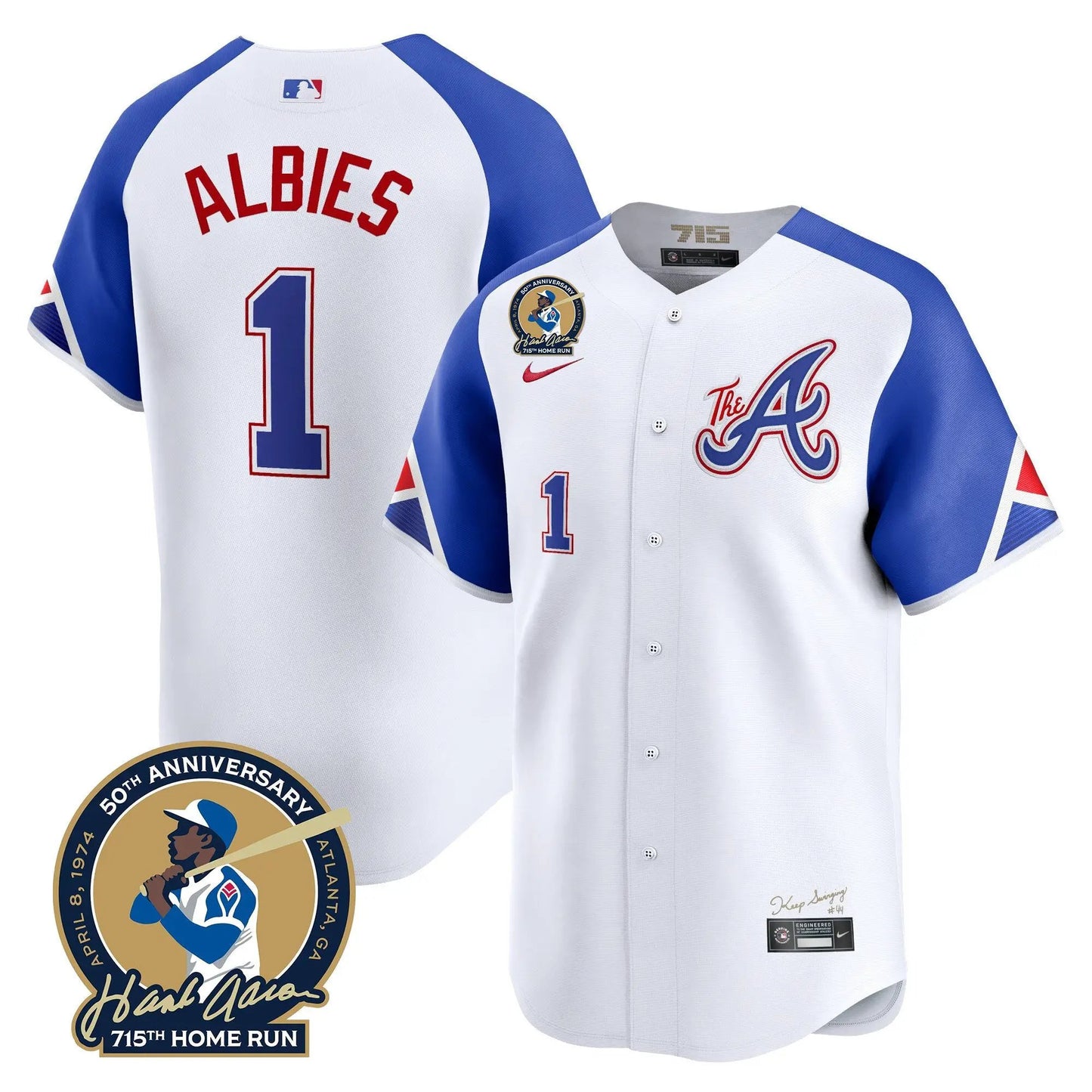 ATL Hank Aaron 715th Home Run Patch Vapor Premier Limited Jersey - Stitched by Atlanta Braves